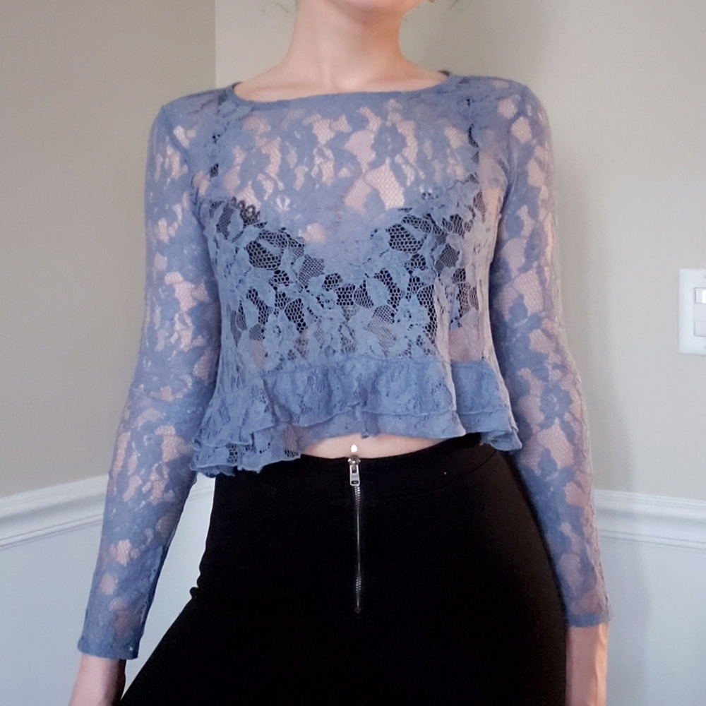 DONATED// F21 ruffle lace babydoll crop top - Picture 2 of 5